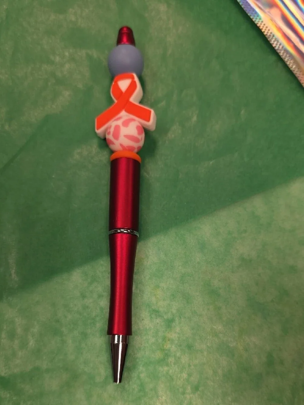 Bright Red Decorative Silicone-Bead Pen